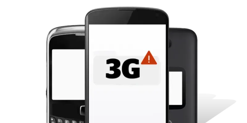 Un téléphone intelligent affichant « 3G » avec un symbole d’avertissement.