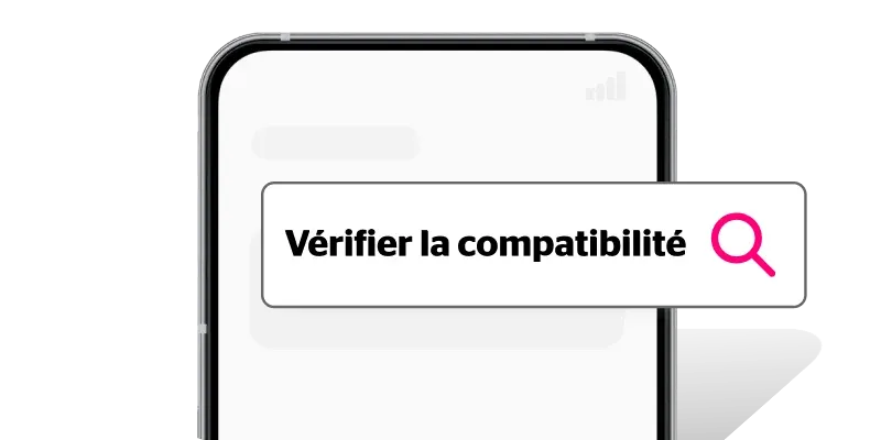 Un téléphone intelligent affichant une barre de recherche avec « vérifier la compatibilité ».