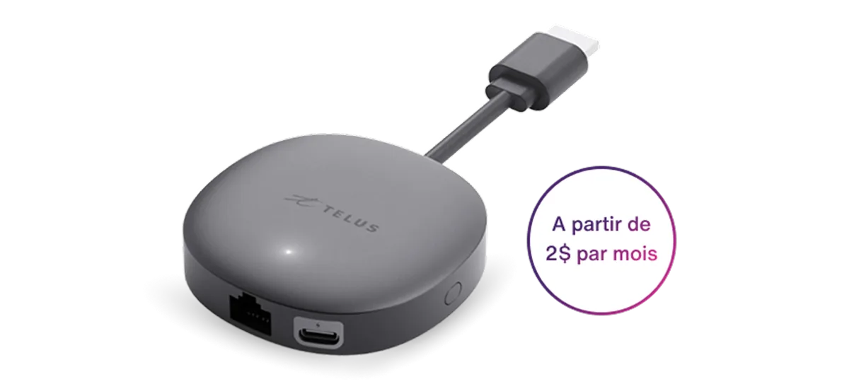 Décodeur mini. Une cocarde à droite indique : A partir de 2 $ par mois.