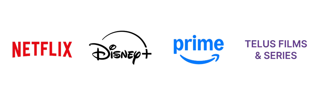 Logos for Netflix, Disney+, Amazon Prime and TELUS Films & Series.