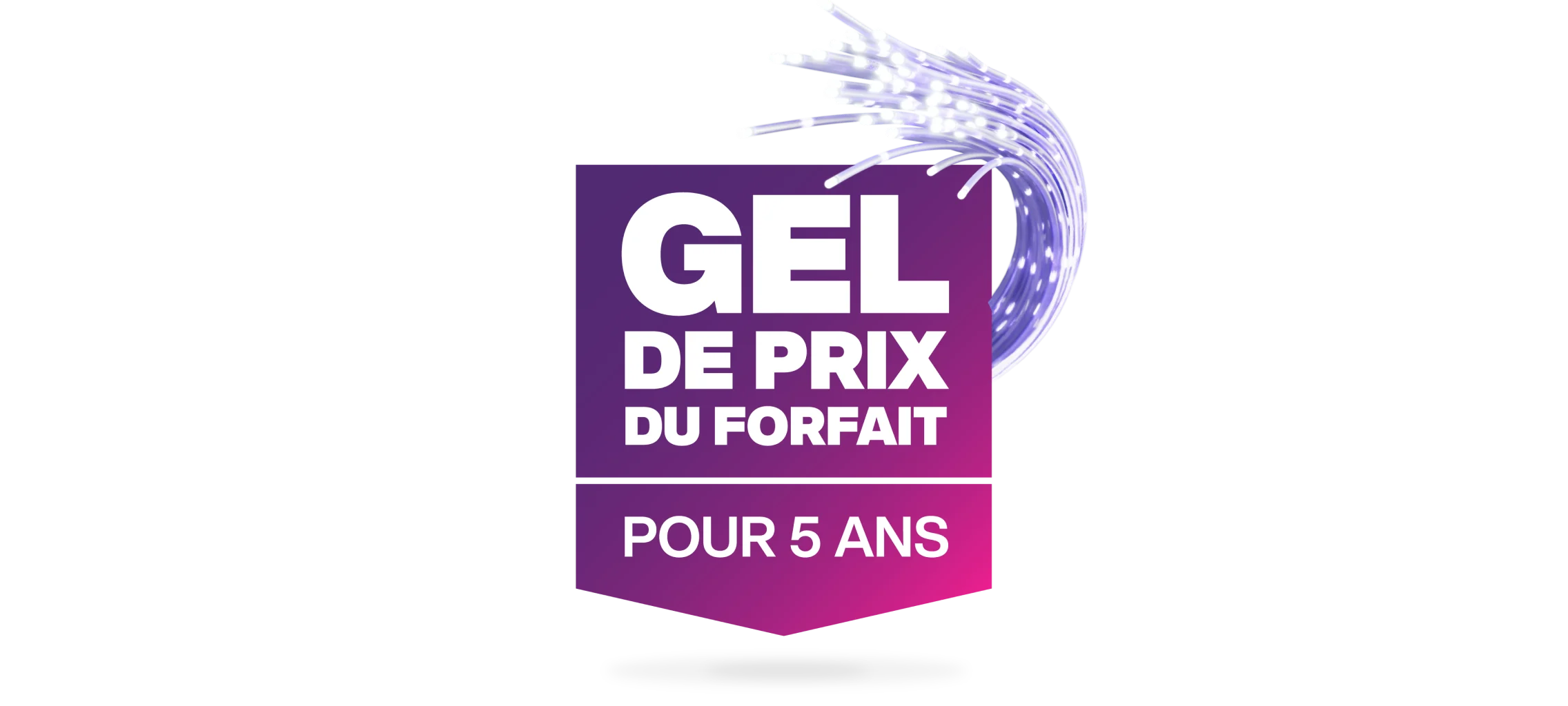 Une image présentant le logo Gel de prix du forfait pour 5 ans de TELUS dans une bannière violette et rose.