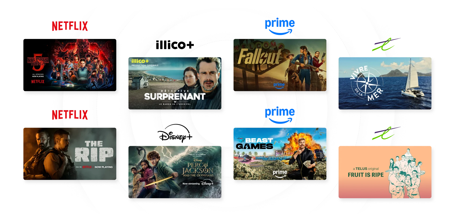 Eight tiles of popular content available on Stream+.