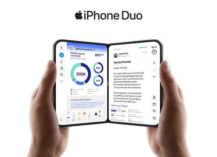Appareil iPhone Duo avec le logo du produit au-dessus