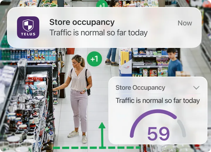 Woman shopping in a store with store occupancy notifications.