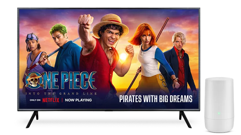 A TV displaying the One Piece live action on Netflix.
