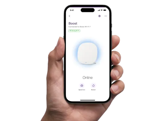 A hand showing the TELUS SmartHome+ interface screen on a mobile phone.