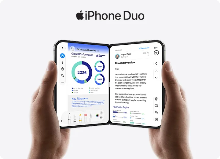 iPhone Duo device with product logo above