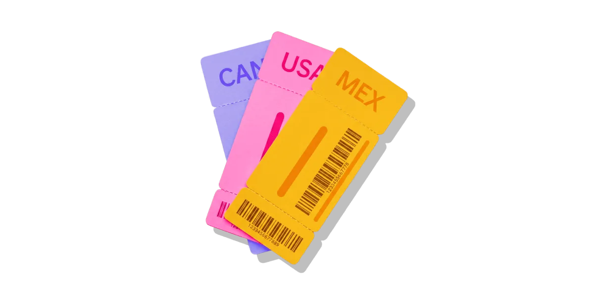 Three tickets to different countries