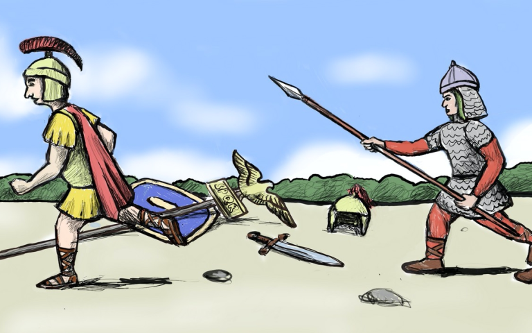 Лехиты атакуют римлян. Иллюстрация: Марцин Пясечный