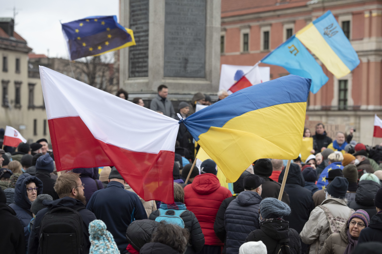 Акция солидарности с Украиной, Варшава, 2022. Фото: Александр Калька / Zuma Press
