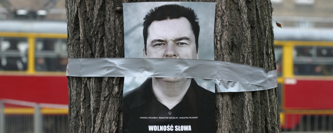 Плакат с изображением Анджея Почобута, одного из руководителей Союза поляков Беларуси. Фото: Мацей Езёрек / Forum