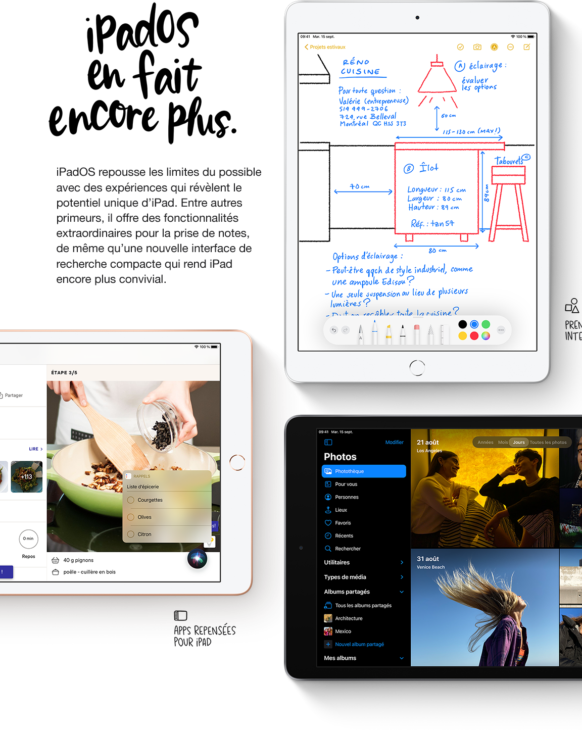 Profitez d’une interface utilisateur plus fluide et de nouvelles applis comme Scribble avec iPadOS 14, une nouveauté offerte sur iPad 8.