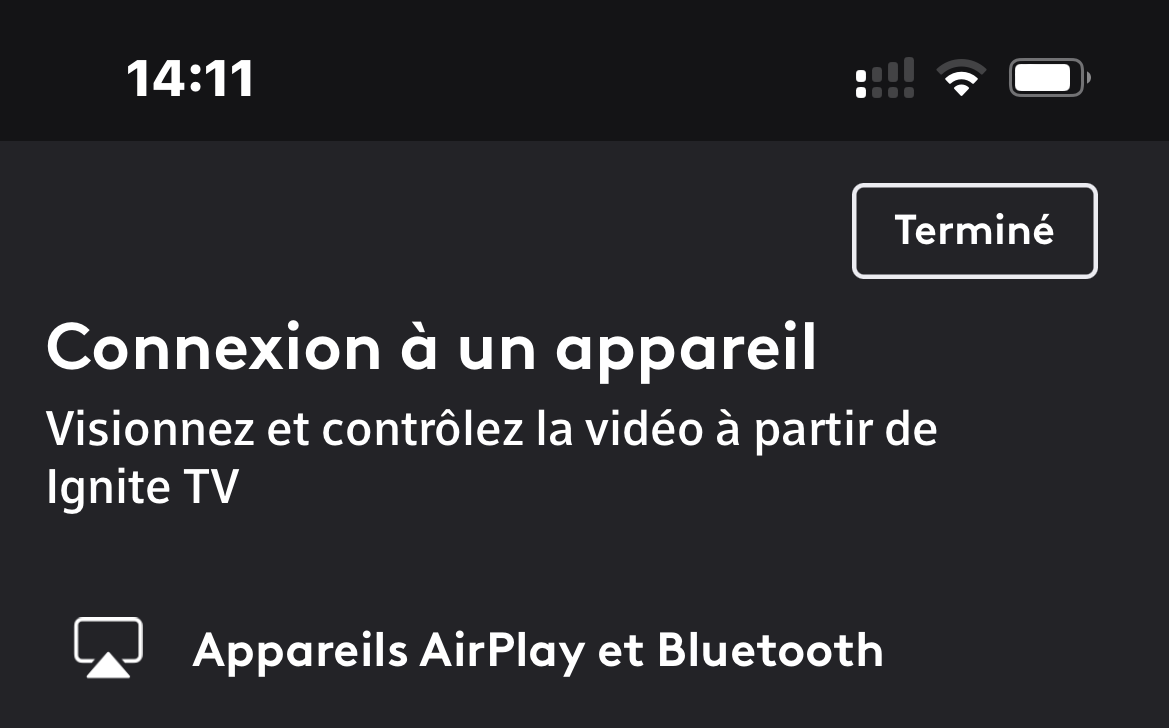 L’appli Télé Élan affiche l’écran de connexion à un appareil. 