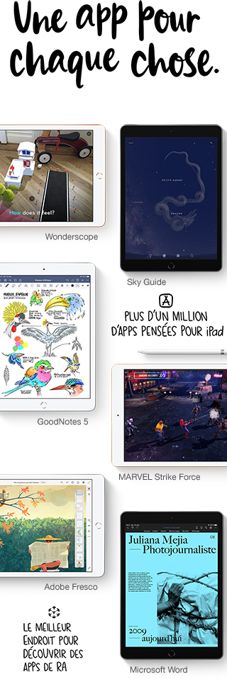 Parcourez l’App Store et profitez de plus d’un million d’applis conçues exclusivement pour l’iPad.