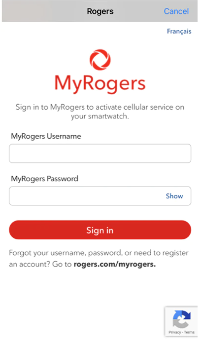 Apple Watch Screen - Rogers Sign in page- EN