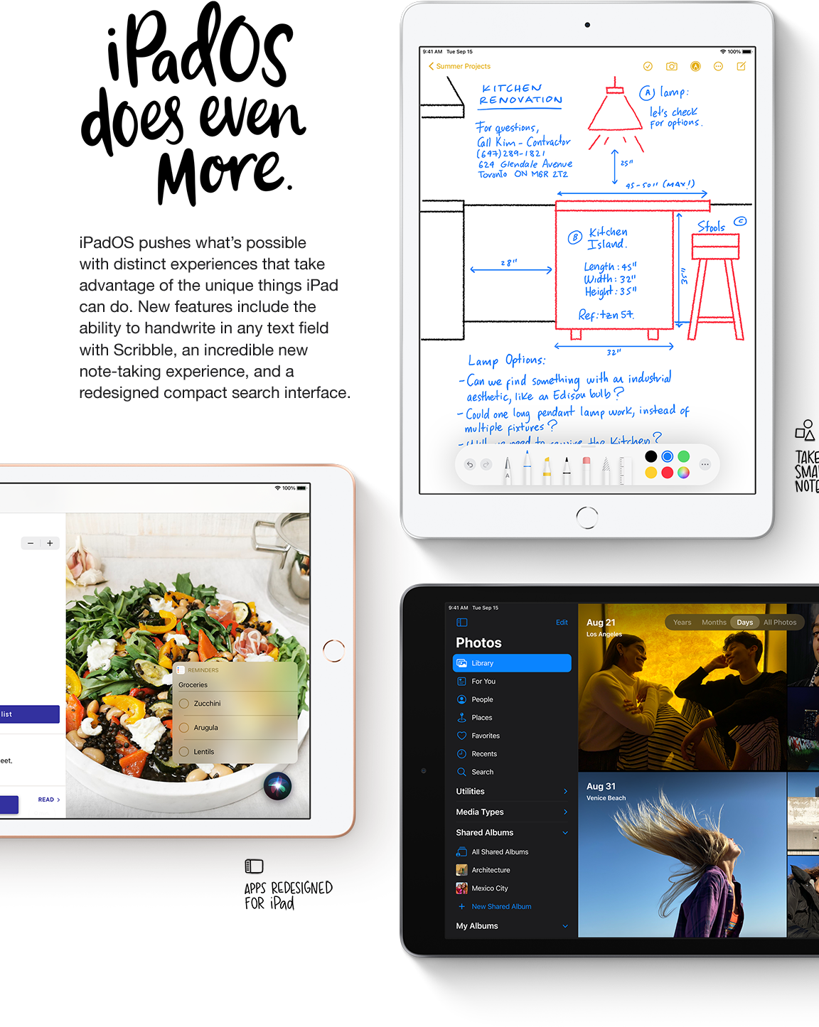 Enjoy a smoother user interface and new apps like Scribble with iPadOS 14, new with iPad 8.