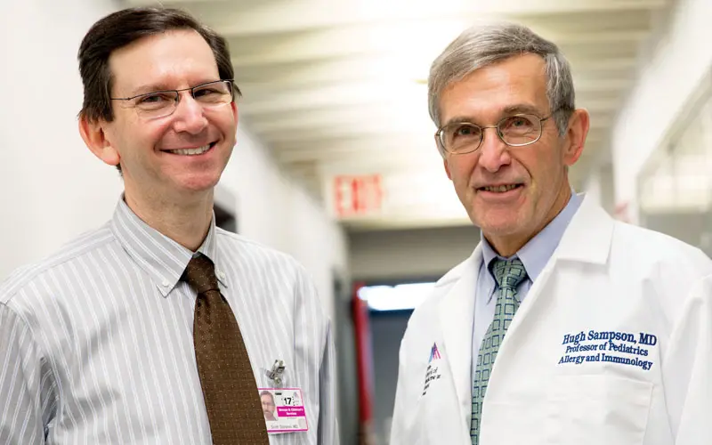 Scott Sicherer, MD, left, with Hugh Sampson, MD, Kurt Hirschhorn, M.D./The Children’s Center Foundation Chair in Pediatrics, whose lab focuses on the humoral immune system and the proteins it makes that cause allergic reactions. 