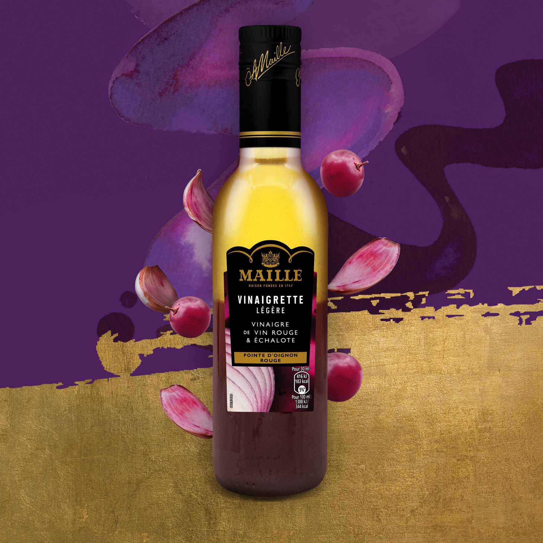 Maille - Vinaigrette Légère Vinaigre de Vin Rouge et Echalotes Pointe  d'Oignon Rouge 36 cl