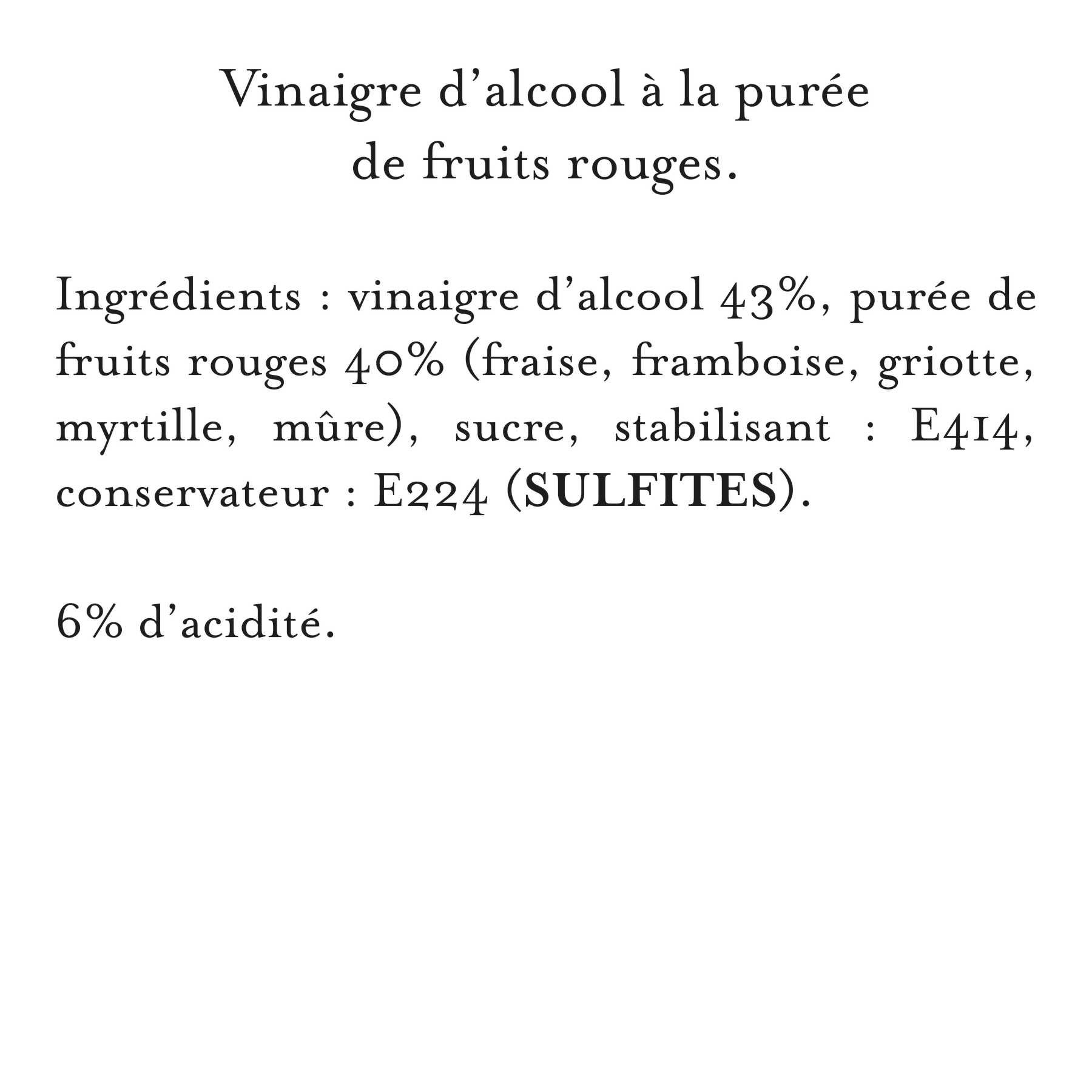 Maille Vinaigre a la puree de fruits rouges 250ml face, liste d'ingrédients