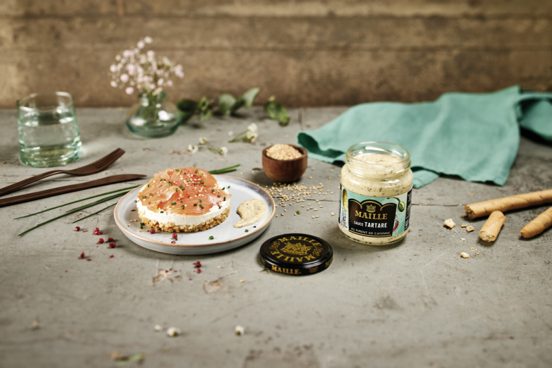 Ce lien va ouvrir une nouvelle fenêtre: Cheesecake à la truite fumée et fromage frais & Sauce Tartare Maille
