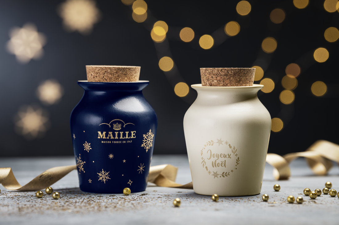 LIFESTYLE - Maille - Ambiance Christmas Duo Pots En Gres Flocons Bleu Marine Beige