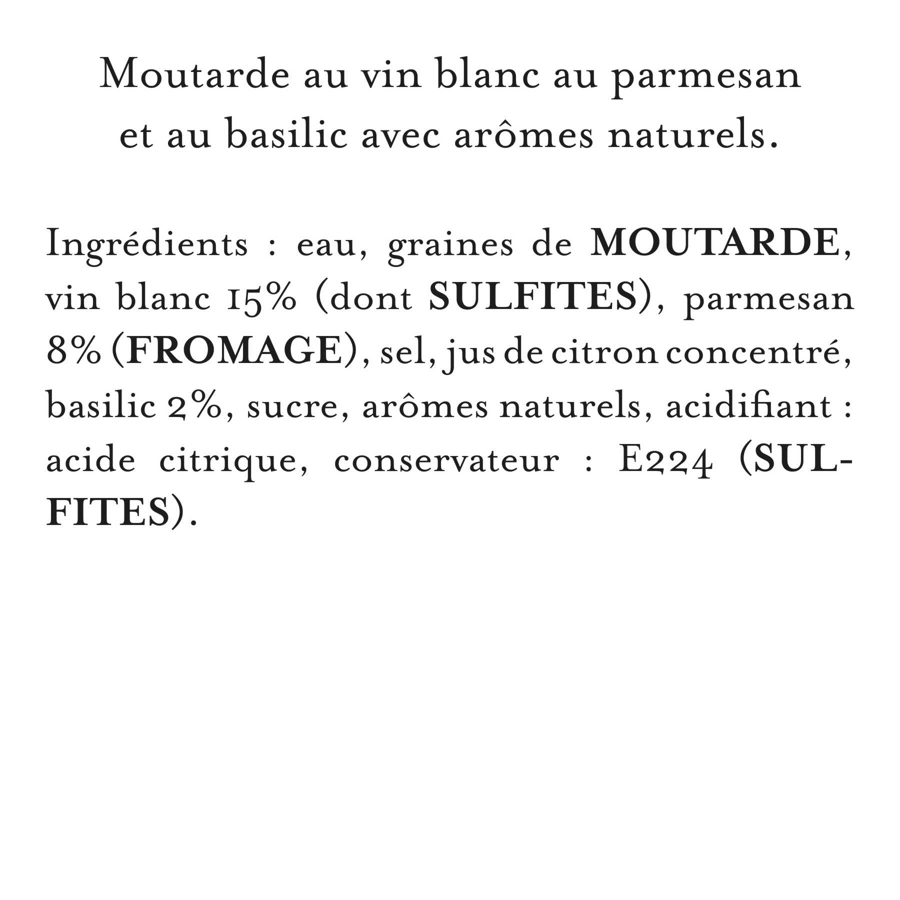 Maille - Moutarde au vin blanc, parmesan et basilic, 108g, liste d'ingrédients