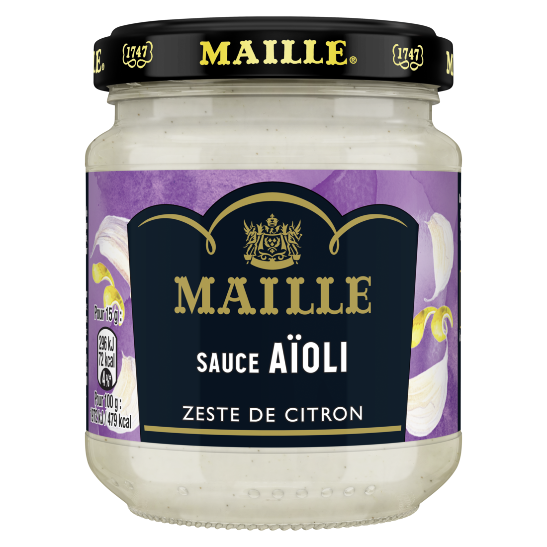Maille Sauce Aïoli, Zeste de citron, 185 g front