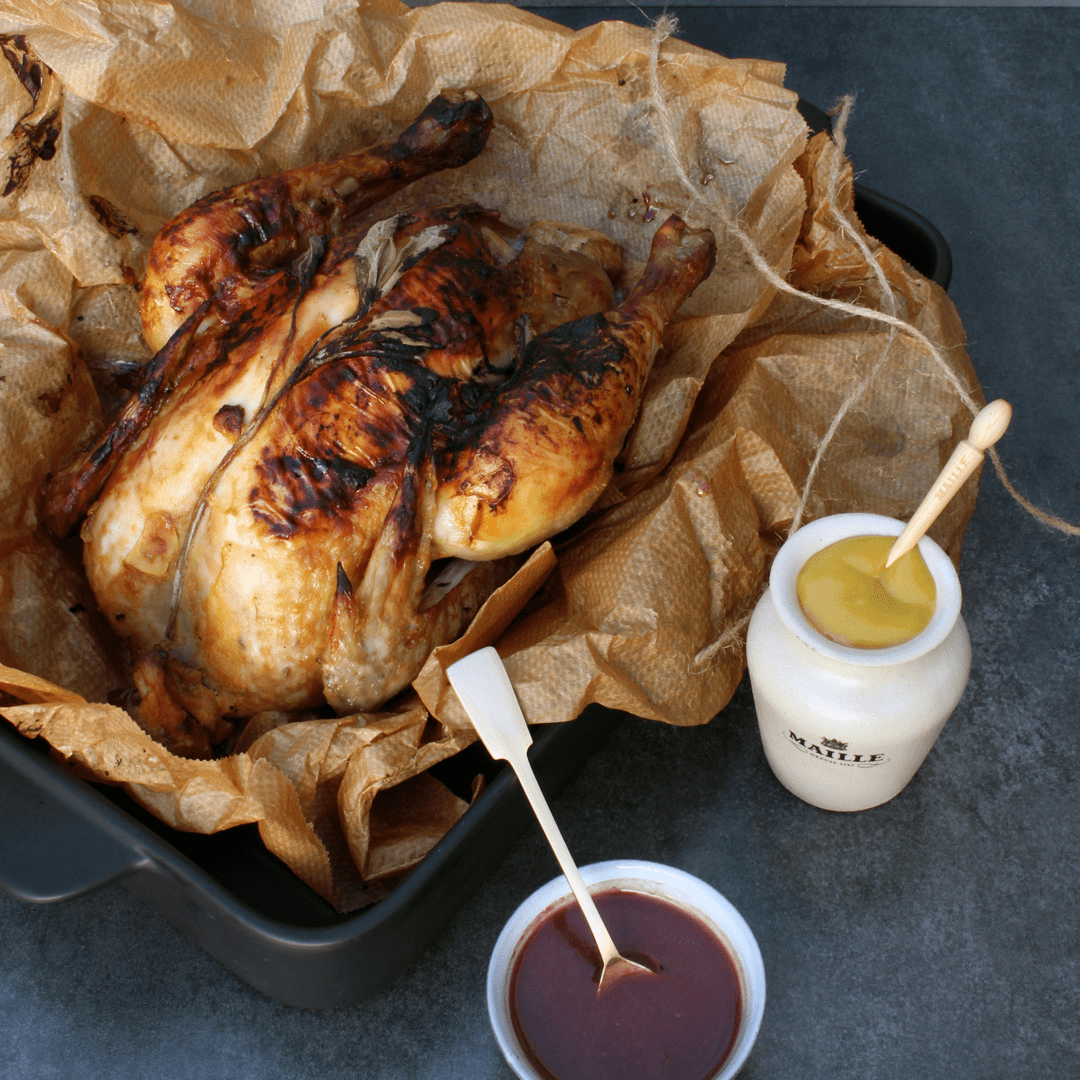 Maille - Poulet rôti sucré à la sauce au vin rouge gourmet