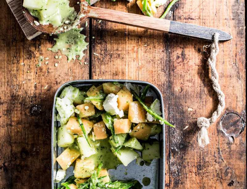 Ce lien va ouvrir une nouvelle fenêtre: Melonensalat mit Feta und Zuckerschoten