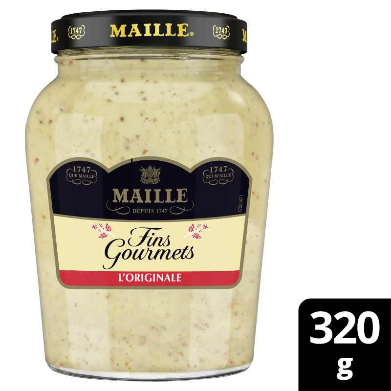 MAILLE FINS GOURMETS L'ORIGINALE SPÉCIALITÉ AUX DEUX MOUTARDES ET AU VIN BLANC BOCAL 340 G