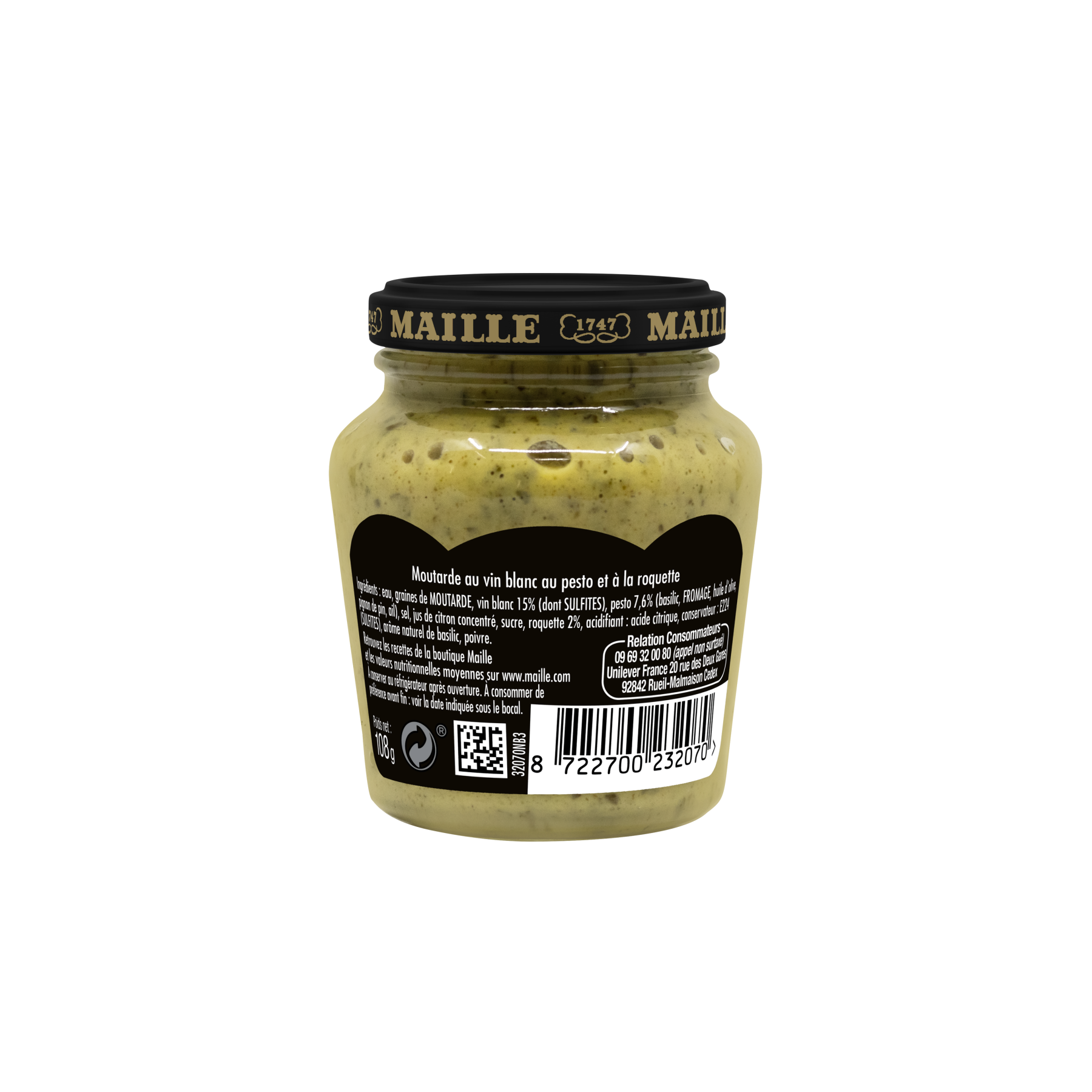 Maille - Moutarde au vin blanc, pesto et roquette, 108 g, arrière