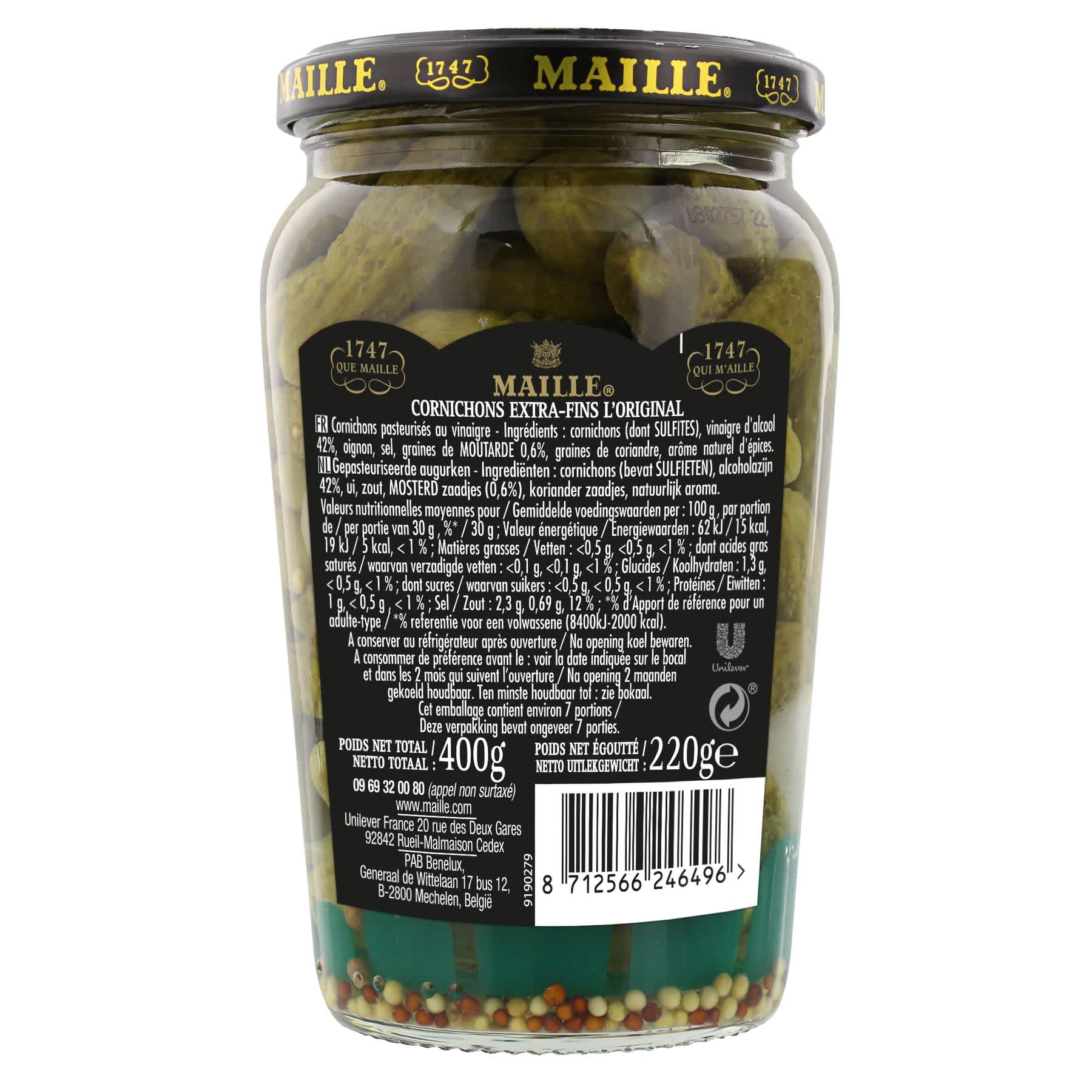 Maille Cornichons ExtraFins L'Original Bocal 220 g