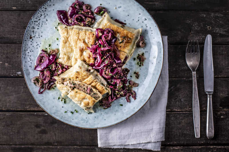 Maultaschen mit geschmolzenen Senf-Zwiebeln img