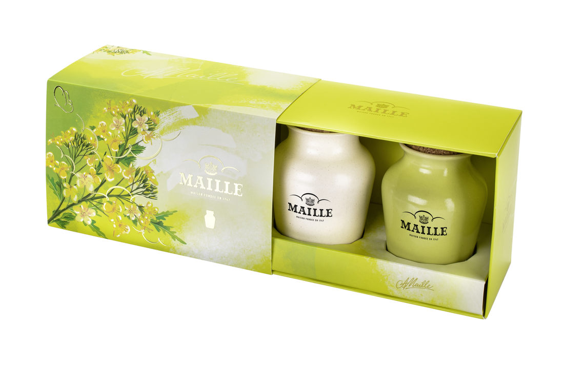 Coffret fleur de moutarde - PACKSHOT - 2x125ml- Maille Pot beige et Pot vert anis 125ml v2
