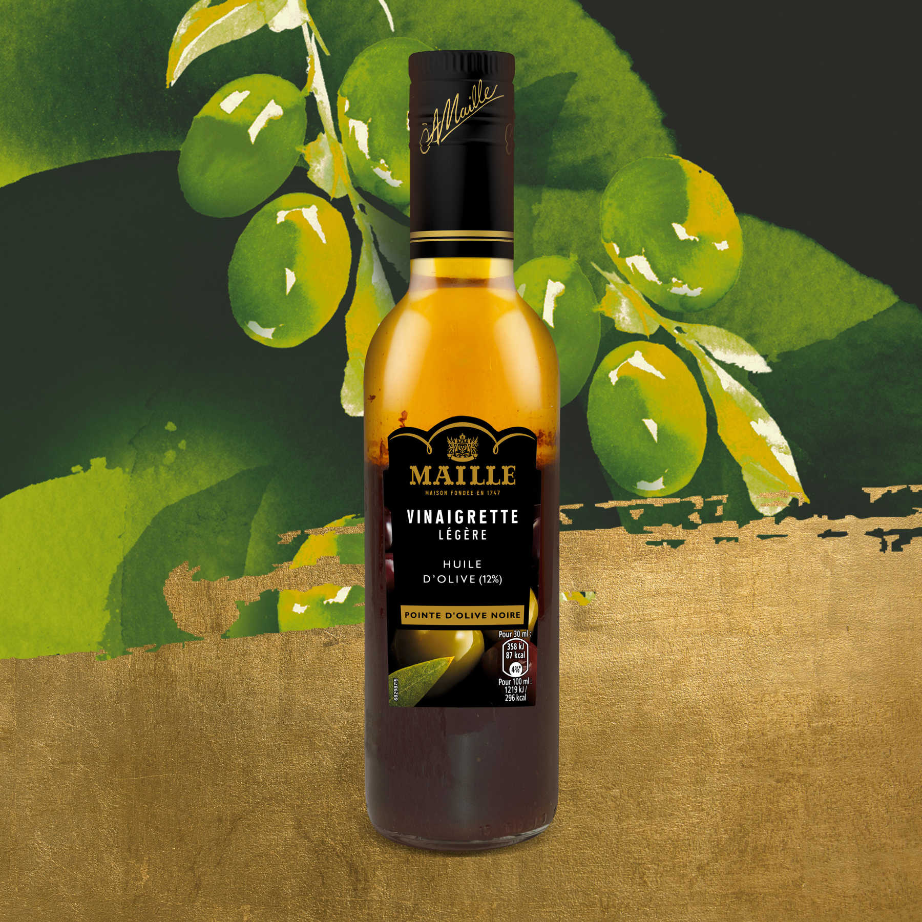 Maille Vinaigrette Légère Huile d'Olive (12%) Pointe d'Olive Noire 36cl, new visual