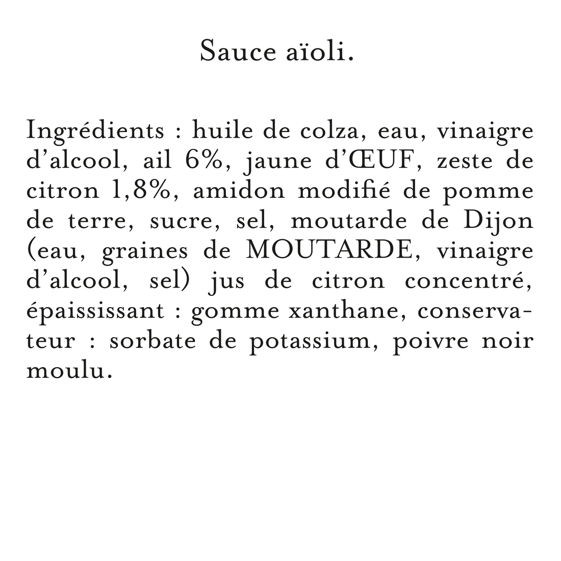 Ingredients MAILLE SAUCE AiOLI 185g bocal