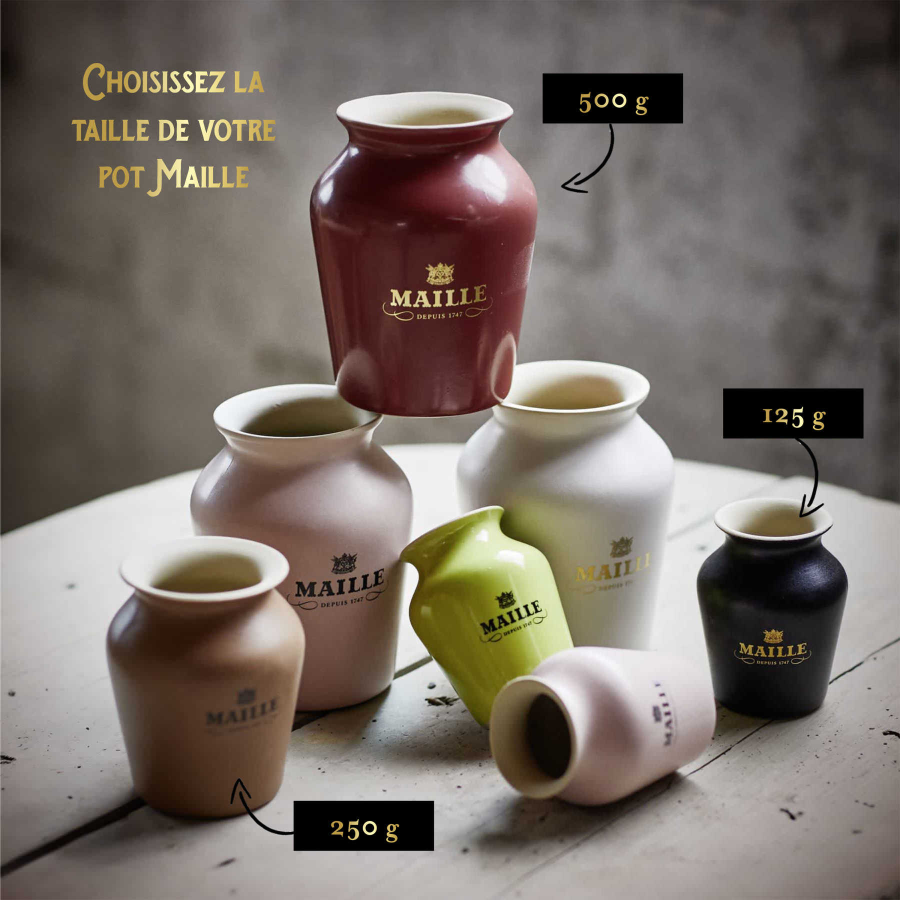 Maille Moutarde forte l'Originale au vin blanc fraîchement servie à la  pompe dans un pot en grès artisanal 250g dans un coffret cadeau