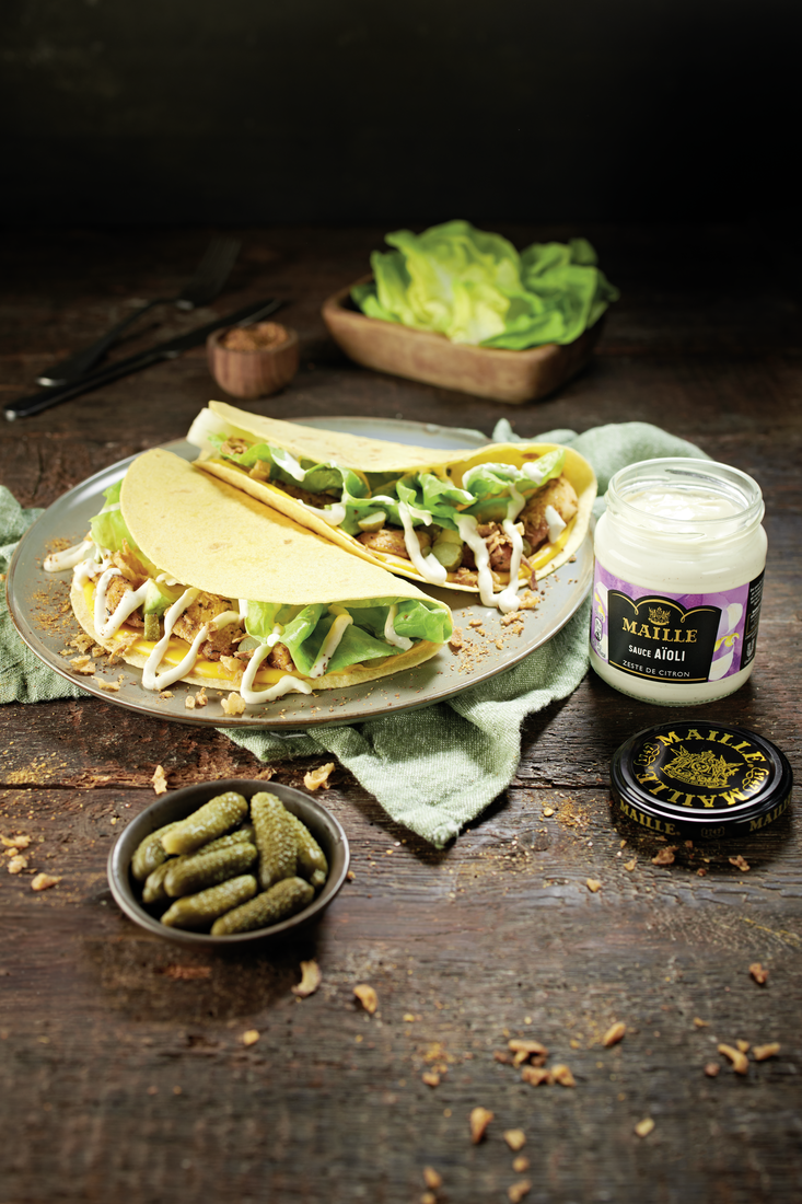 Tacos dde poulet - Maille Aioli - zeste de citron Bocal 185 g - vertical