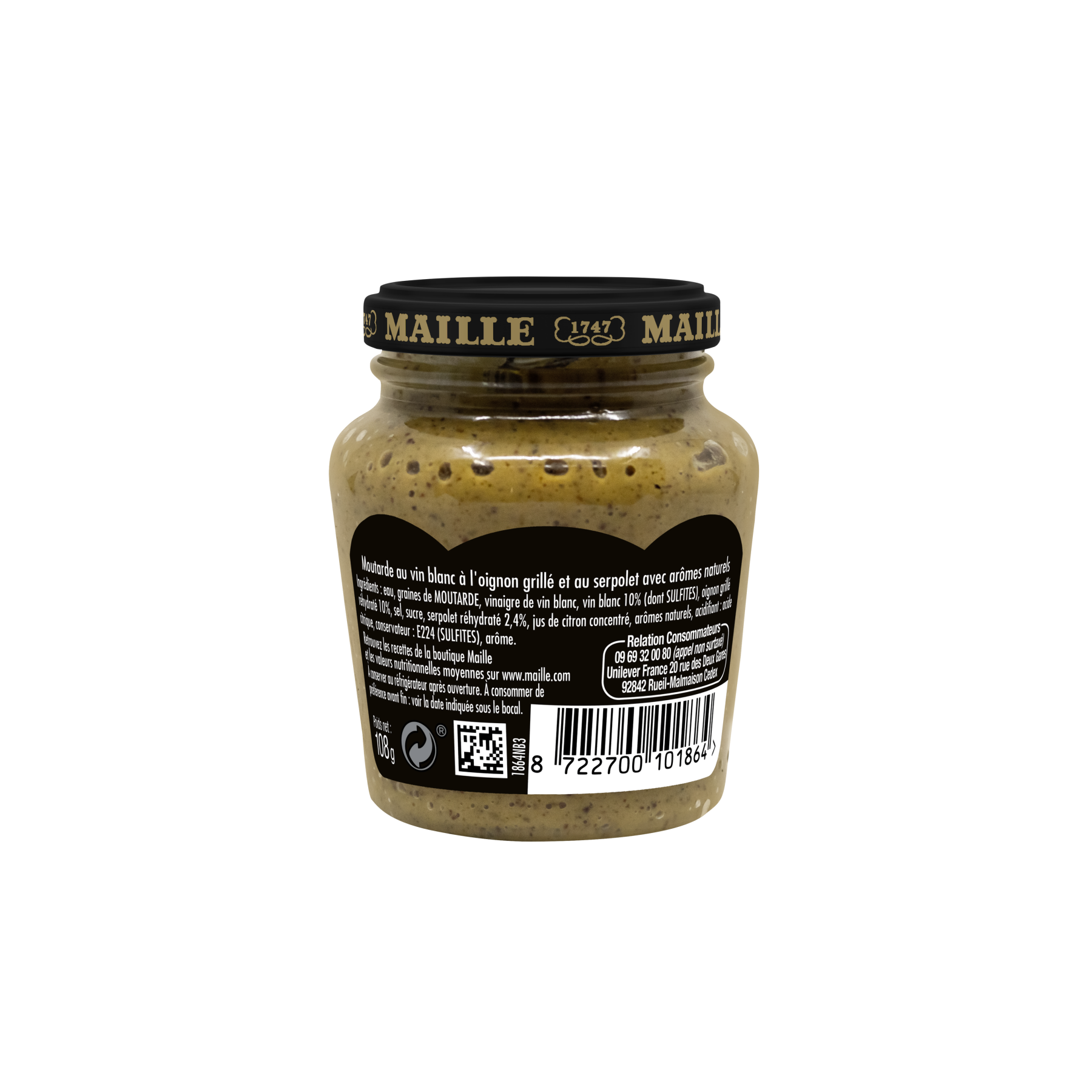 Maille - Moutarde au vin blanc, oignon grille et serpolet, 108 g, arrière