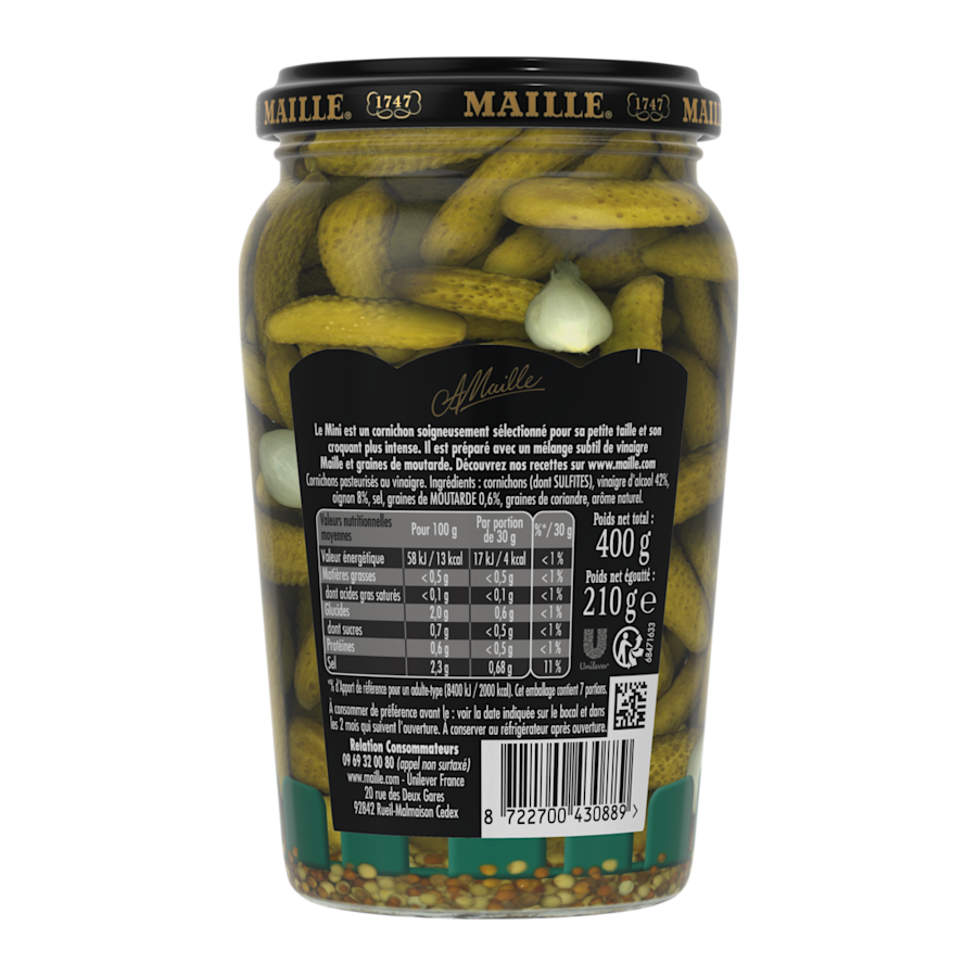 Maille Mini Cornichons Petits Croquants Bocal 210 g