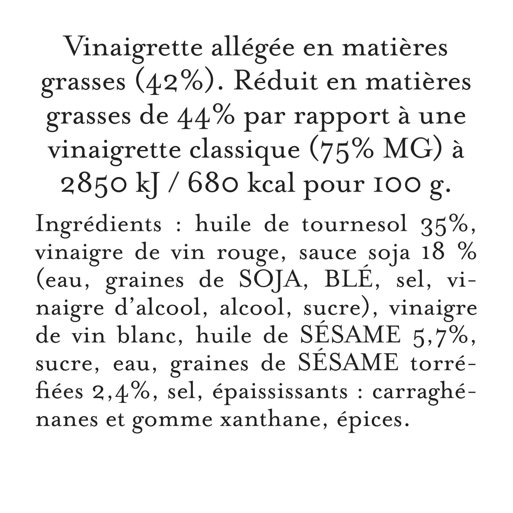 Maille - Vinaigrette huile de sesame & sauce soja graines de sesame torrefiees, 360 ml, description