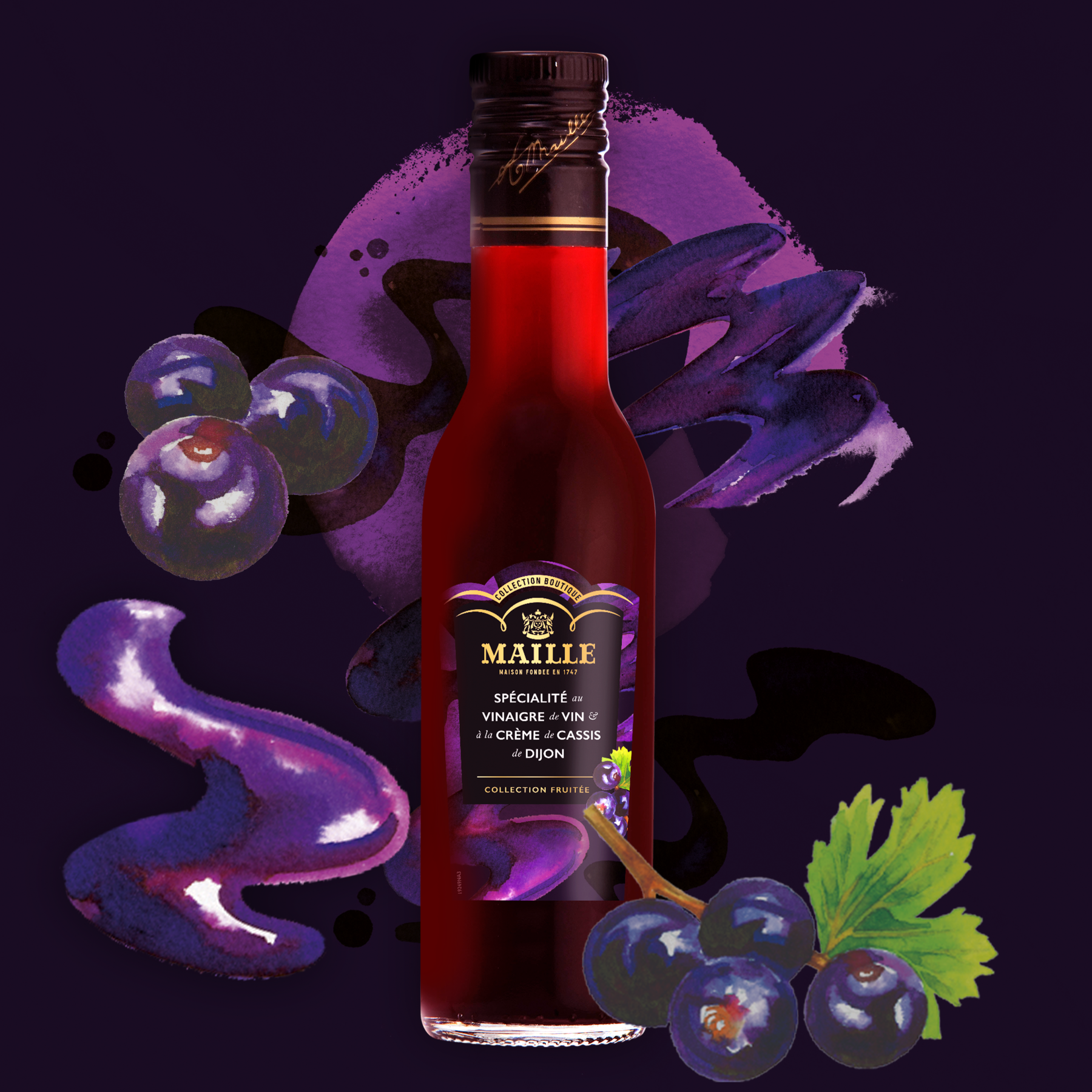 Maille - Specialite au vinaigre de vin et a la creme de cassis de dijon, 250 ml, new visual