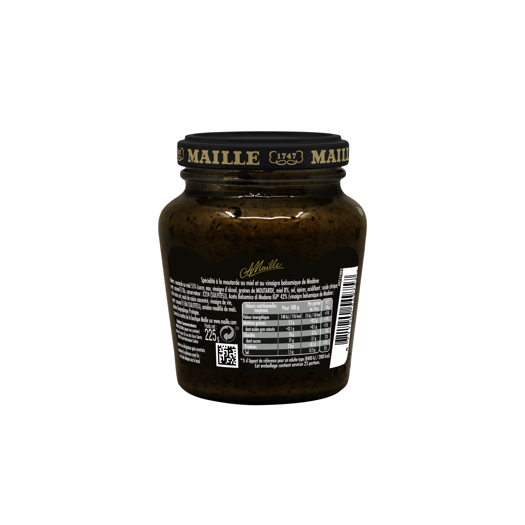 Maille - Spécialité à la moutarde au miel et au vinaigre balsamique de Modène, 225 g, arrière