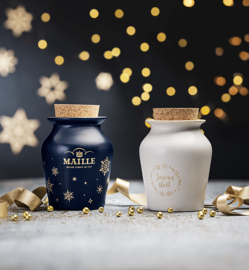 LIFESTYLE - Maille - Ambiance Christmas Pots En Gres Vertical Joyeux Noël Bleu Marine Glacon