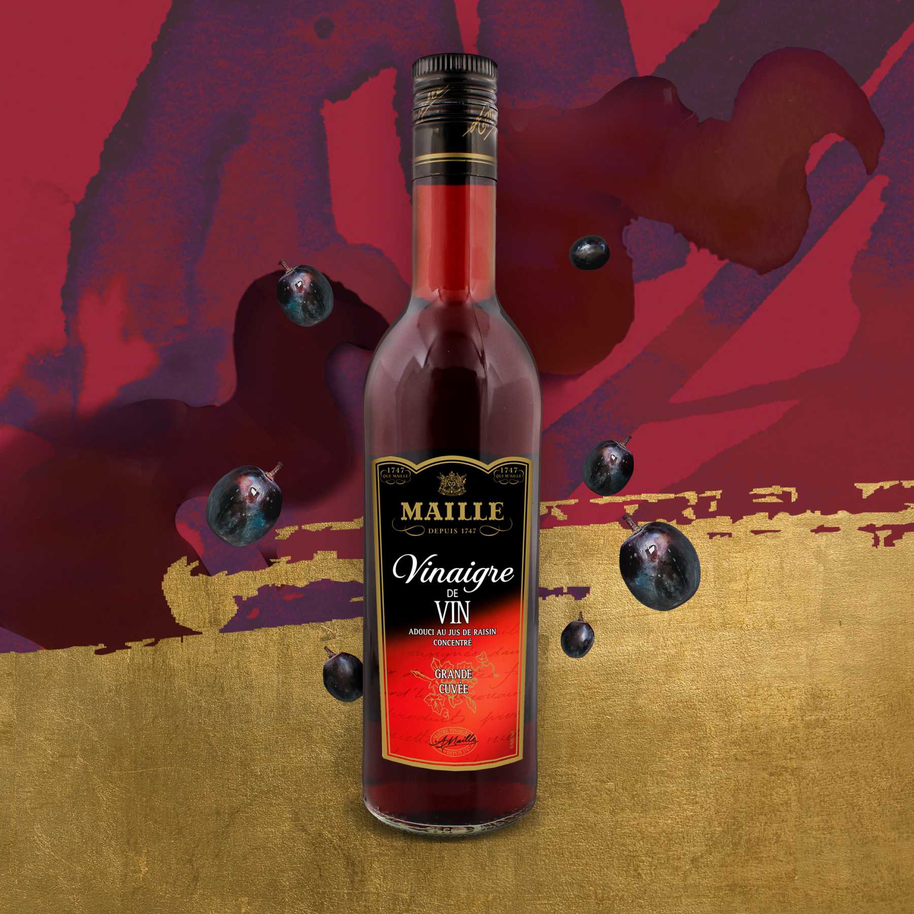 Maille - Vinaigre de Vin Rouge adouci au jus de raisin concentré 50 cl, new visual