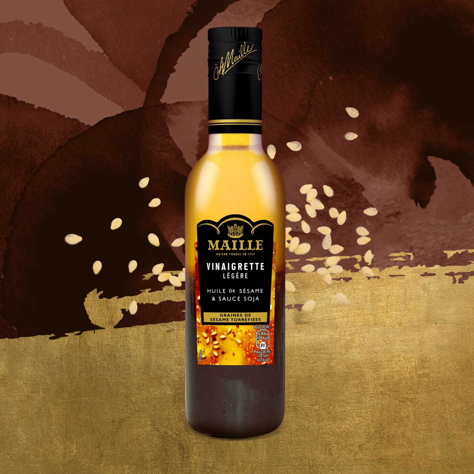 Maille - Vinaigrette huile de sesame & sauce soja graines de sesame torrefiees, 360 ml, new visual