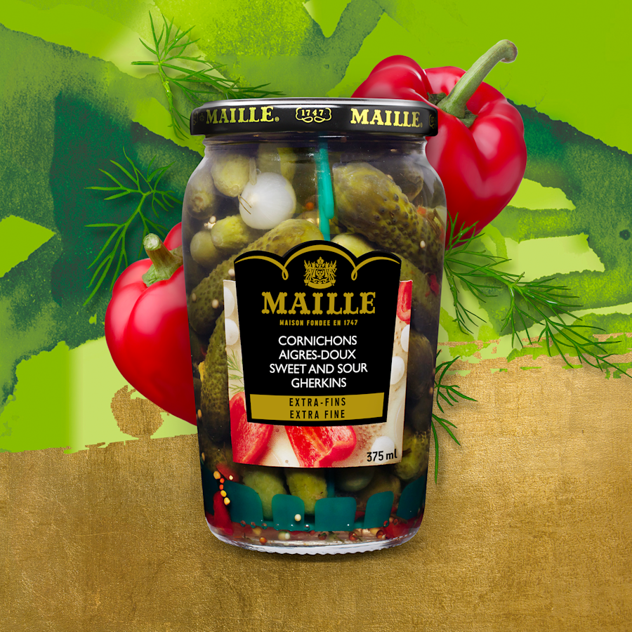 Maille Sweet and Sour Extra Fine Gherkins 375ml
