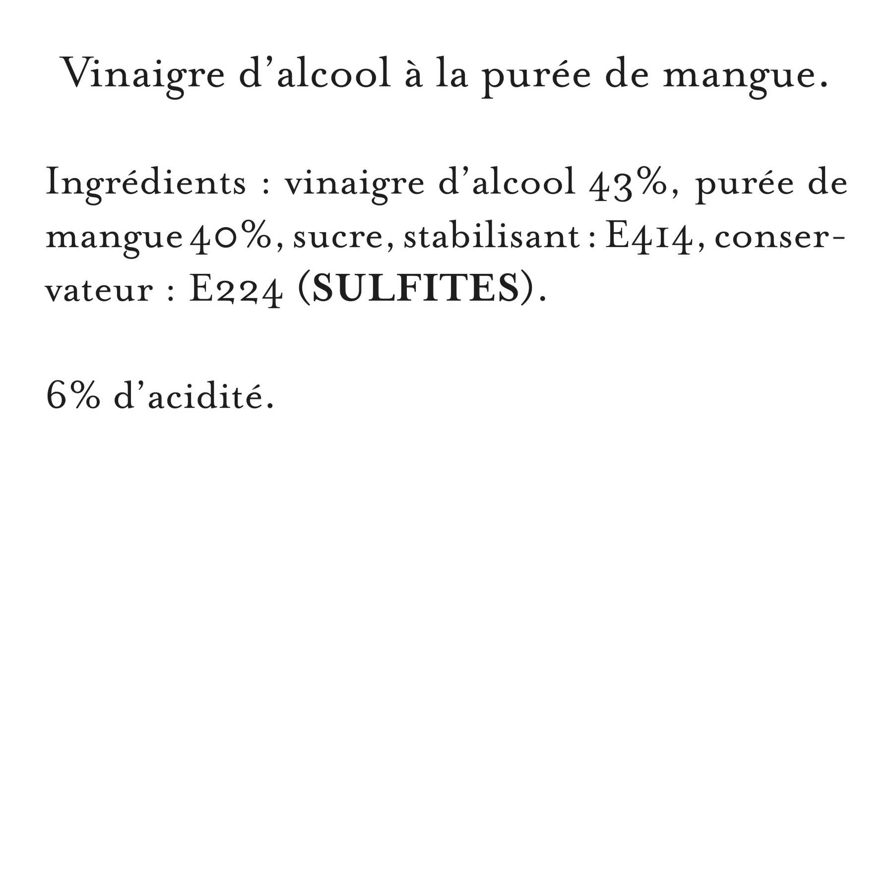 Maille - Vinaigre a la puree de mangue, 250 ml, liste d'ingrédients