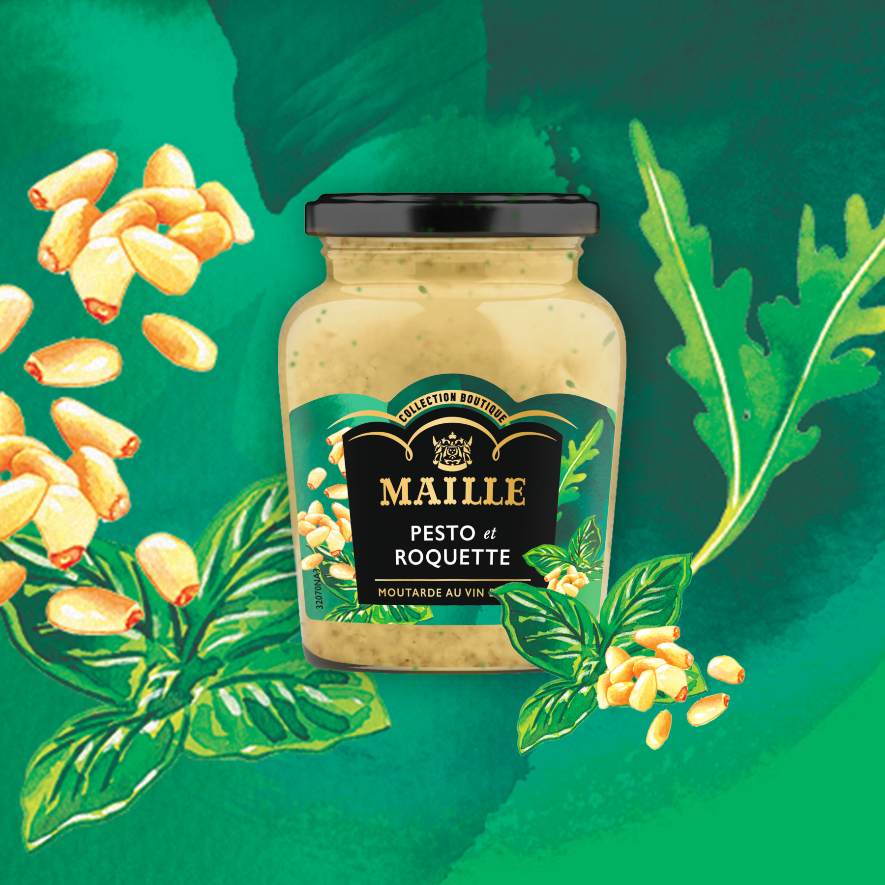 Maille - Moutarde au vin blanc, pesto et roquette, 108 g, new visual