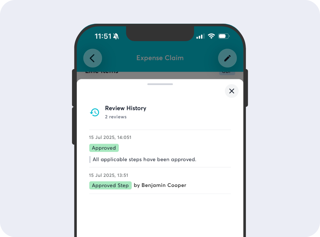 Mobile app with approval updates Expend